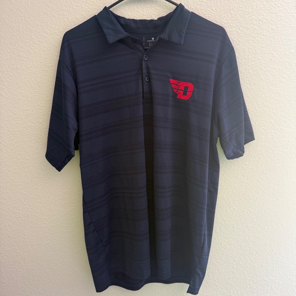 Dayton Flyers NCAA X Antigua Polo Shirt Navy Blue Striped Men's Size Medium